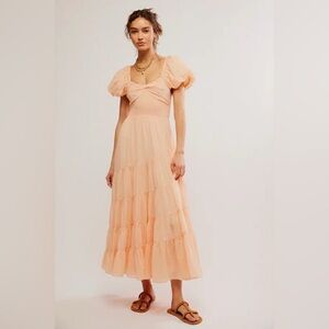 Free people Sundrenched Short-Sleeve Tiered Dress L Women's Casual B2651